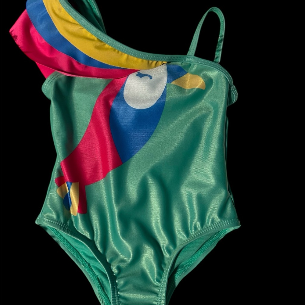 Wonder Nation Kids' Teal Toucan One-Shoulder Swimsuit 18 mo - Picture 4 of 5